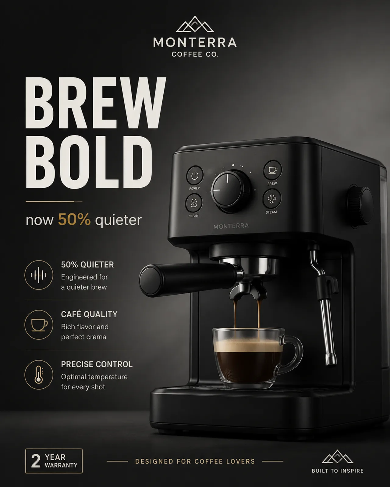 An espresso machine product advertisement poster